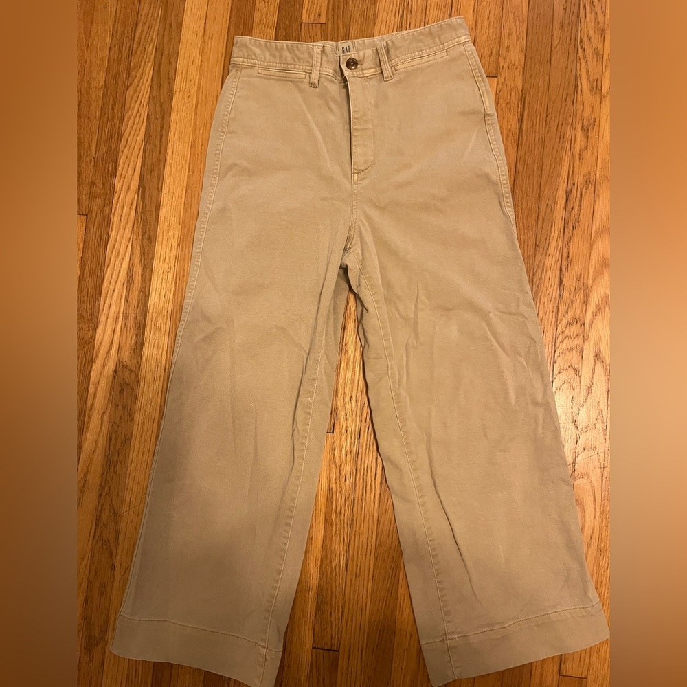GAP Khaki cropped wide leg trousers
